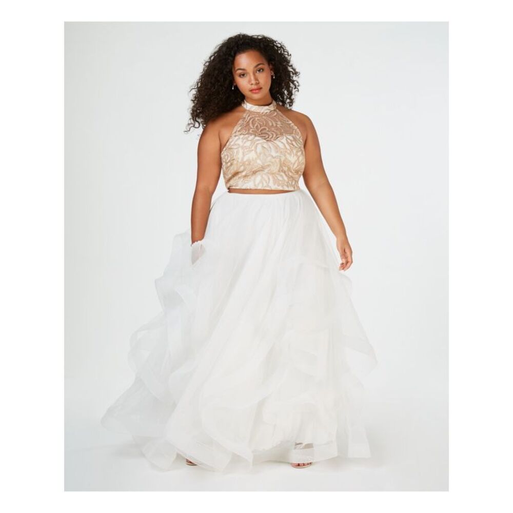 NWT SAY YES TO THE PROM Womens Beige Sleeveless Prom Crop Top Plus 18W